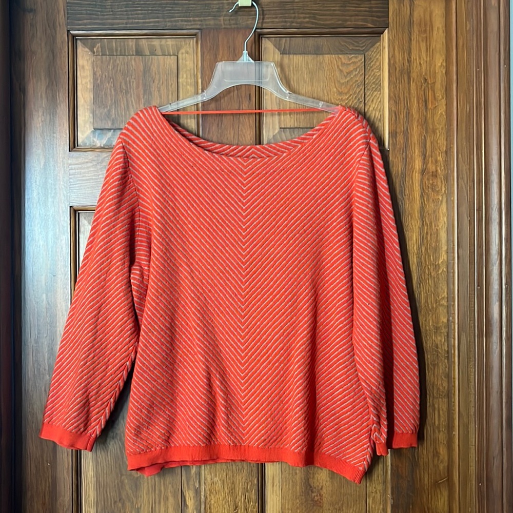 Worthington Textured Orange Chevron Striped Sweater, XL